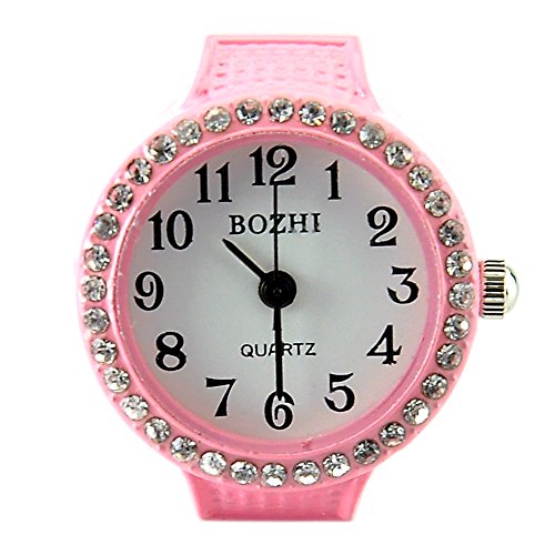 Pink Womens Crystal Quartz Finger Ring Watch with Gift Box