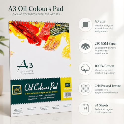 Image of ArtRight A3 Oil Painting Paper Pad - 230 GSM, 100% Cotton, Cold Pressed, 24 Sheets - Ideal for Oil, Acrylic & Mixed Media Art, Textured Acid-Free Art Paper for Artists