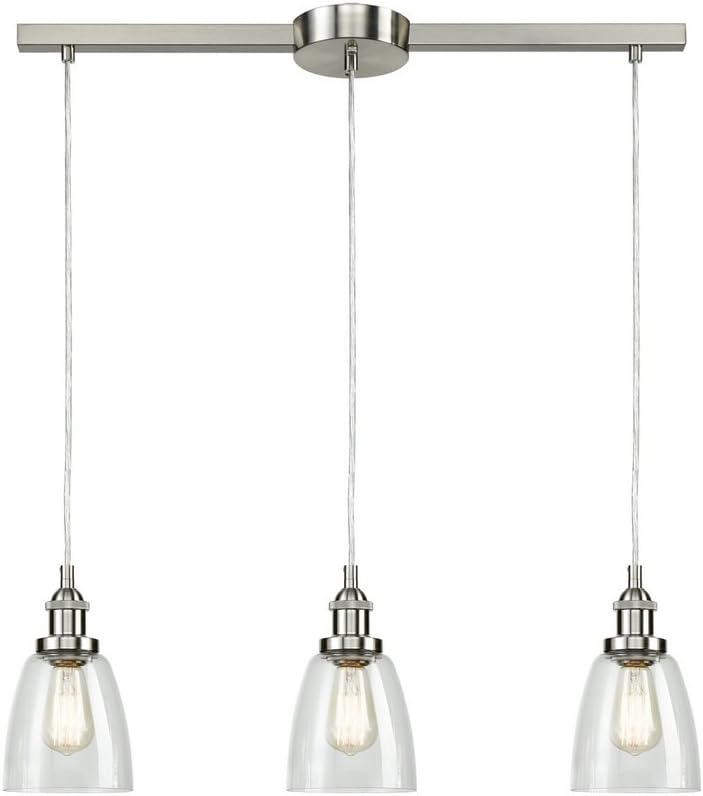 EUL Industrial Brushed Nickel 3-Light Kitchen Island Lighting Linear Pendant with Clear Glass