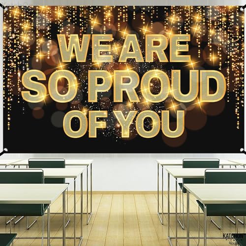 Image of Graduation Decorations 2026, We Are So Proud of You Banner - XtraLarge, 72x44 Inch | Black and Gold Congratulations Banner for 2026 | Graduation Banner | Proud of You Backdrop - KatchOn