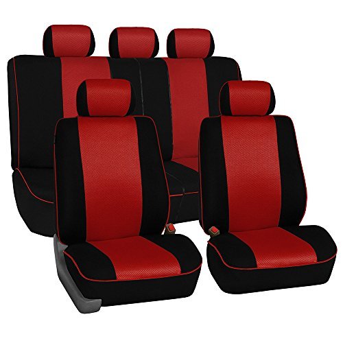 FH Group Edgy Piping Full Set Car Seat Covers, Airbag Compatible and Split Bench - Universal Fit for Cars Trucks and SUVs (Red/Black) FB063115