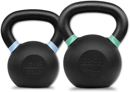 Yes4All Pesa rusa de hierro fundido con recubrimiento en polvo con asas anchas y parte inferior plana, 35 libras + 44 libras