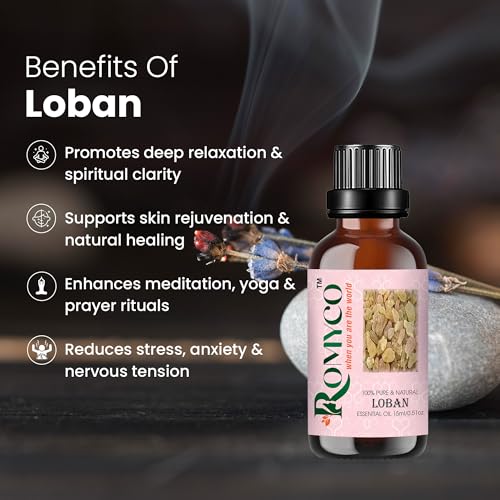 Image of Romyco Loban Essential Oil 15ml (Frankincense) for Glowing Bright Skin | Ideal For Meditation Prayer Positivity Rituals in Diffuser | Anxiety Relief | Pure Premium Natural & Undiluted