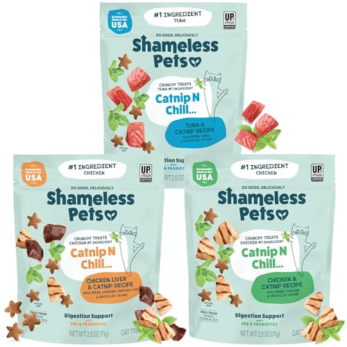 Shameless Pets Crunchy Cat Treats - Kitty Treats for Cats with Digestive Support, Natural Ingredients Kitten Treats with Real Ingredients, Healthy Flavored Feline Snacks - Variety Pack, 3-Pk