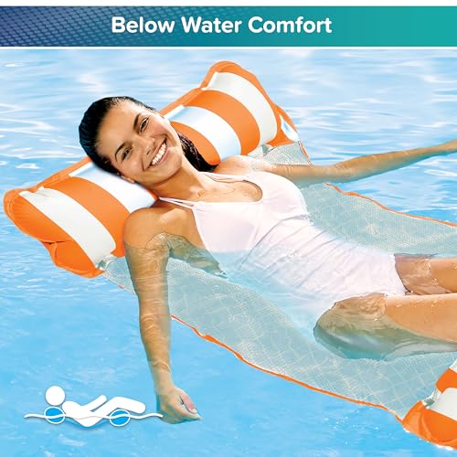 Image of Aqua Original 4-in-1 Monterey Hammock Pool Float & Water Hammock - Multi-Purpose, Inflatable Pool Floats for Adults - Patented Thick, Non-Stick PVC Material - One Navy Blue & One Orange, 2-Pack