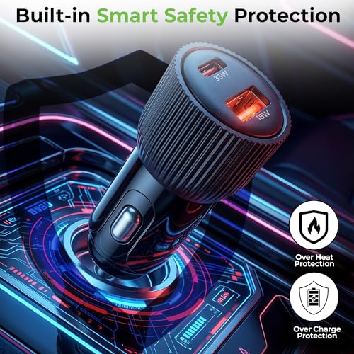 Image of UltraProlink Mach 51W Dual Port Fast Car Charger (USB-C PD 30W /PPS 33W + USB-A QC 18W) for iPhone 17 Series, Galaxy, Vivo, Oppo Phones | UM1270S