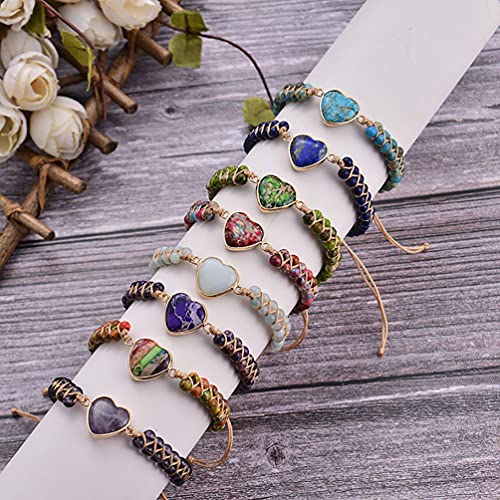 Image of Women Boho Wrap Bracelet,Handmade Natural Stone Crystal Emperor Beads Heart Bracelet, Fashion Bohemian Jewelry Gift for Women