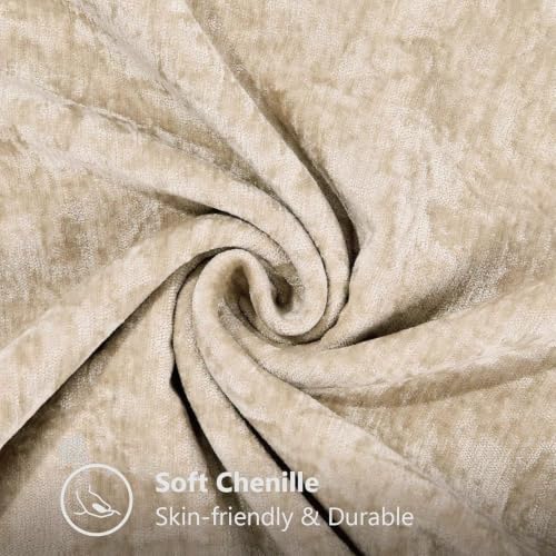 Image of decorUhome Fall Chenille Soft Cozy Throw Pillow Covers 14x36 Set of 1, Modern Farmhouse Boho Velvet Decorative Pillow Cases with Stitched Edge for Couch Sofa Bed Home Decor, Beige