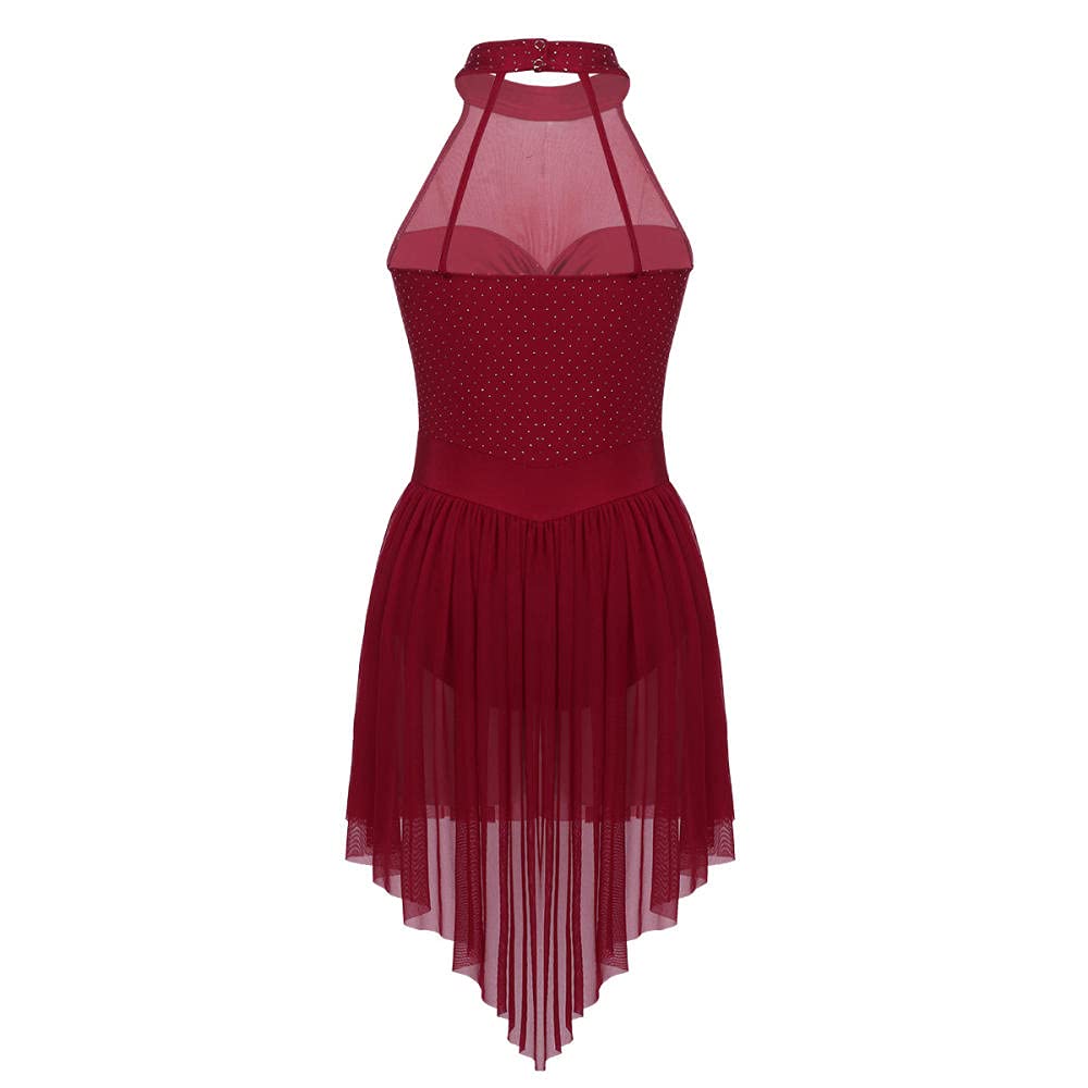 Damen Nachthemden & Nachthemden Damen Ballerina Tanzkurs Kleid Neckholder Polka Dots Unregelmäßiger Tüllsaum Gymnastik Trikot Tanzkleid für Damen (Weinrot S)