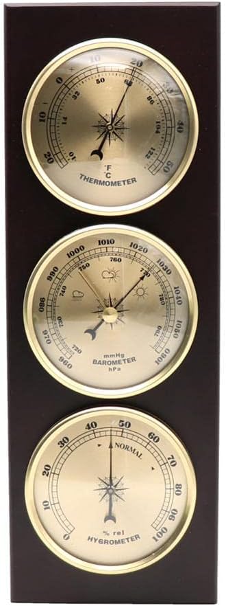 3-in-1 Analog Barometer Thermometer Hygrometer, Wall Mounted Weather Station for Home, Wooden Mechanical Air Pressure Gauge with Temperature Humidity Display for Indoor Outdoor Use