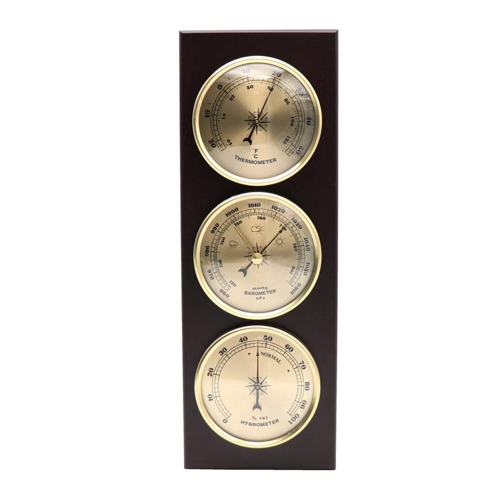 Barometro, termometro e igrometro analogico 3 in 1, stazione meteorologica da parete per la casa, manometro meccanico in legno con display di temperatura e umidità per uso interno ed esterno