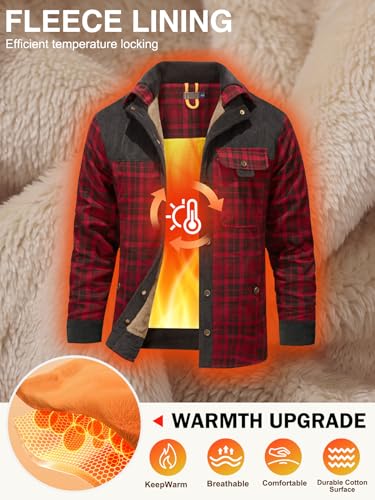 Image of Gihuo Men's Long Sleeve Sherpa Lined Shirts Outdoor Warm Flannel Plaid Jacket Button Down Fleece Coats