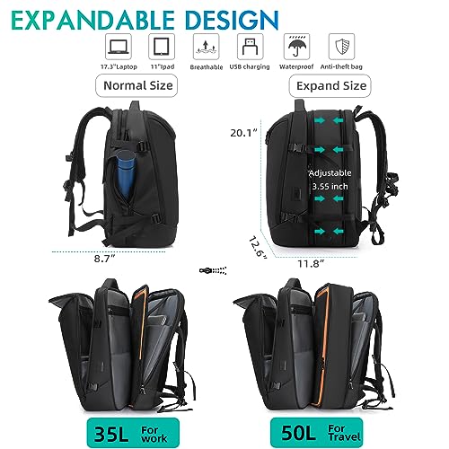 Image of TANGCORLE 50L Carry on Travel Backpack, Expandable Airline Approved Backpacks with 3 Packing Cubes Fit 17.3 inch Laptop Suitcase backpack for Men Women(Black)