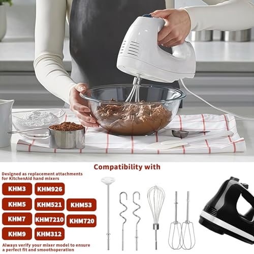 Image of Hand Mixer Beater Attachments for KitchenAid Set of 6 | Including Turbo Beater, Pro Whisk, Dough Hooks, Blending Rod Compatible with KHM512 KHM6118 KHM7210 KHM926
