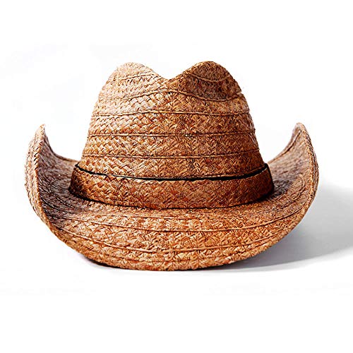 Unisexe Chapeau de Soleil ,2020 chapeau d'été hommes décontractés européens et américains big eaves chapeau de soleil chapeau de cowboy occidental chapeau de paille chapeau de jazz-marron_XL (au-dess Cover
