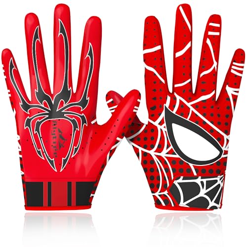 Alytree Adult Football Gloves for Men, Sticky Receiver Glove for Men, Senior Flag Football Gloves, Enhanced Performance and High Grip for Adult (Red-Black)