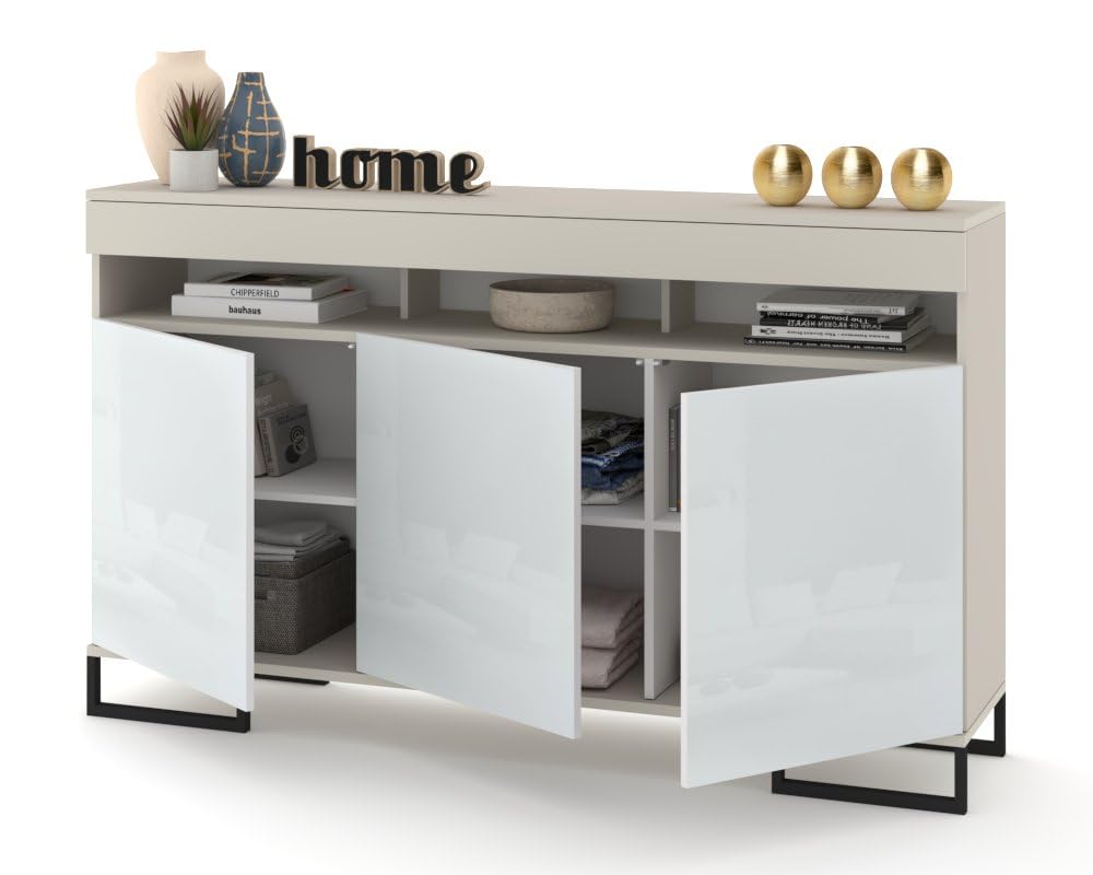 Euro Style Große Kommode Fernsehschrank Sideboard Tv Lowboard 120cm Kaschmir/Weiß Hochglanz