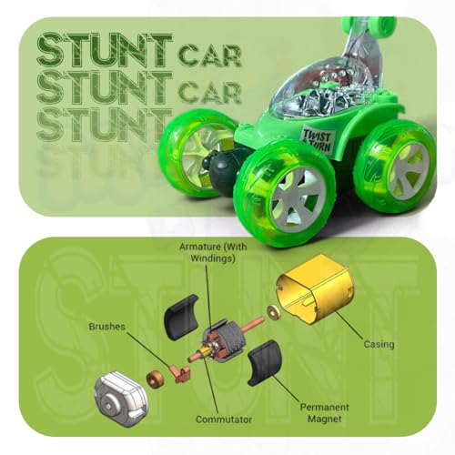 Image of Smartboy's 360-Degree Rotational High Speed 5 Way Remote Controlled Stunt Car Toy Vehicle with 3D Lightning and Musical for Boys Girls Kids - Rechargeable with USB Charging Cable (9802 - Green)