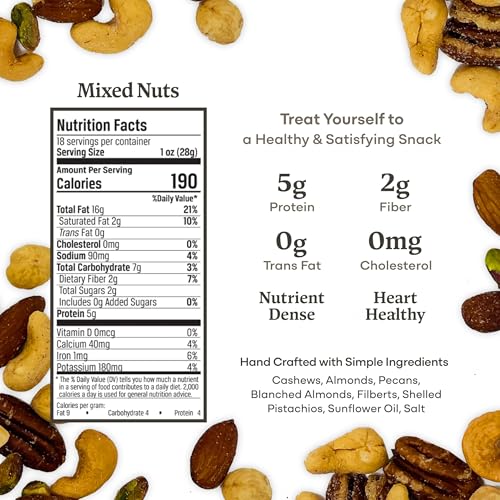 Image of Belmont Peanuts Gourmet Sea-Salted Mixed Nuts, 18 oz (1 Pack) - Cashews, Almonds, Pecans, Filberts, Pistachios - Only 7 Simple Ingredients, No Preservatives - A Premium, Salty, Crunchy Snack