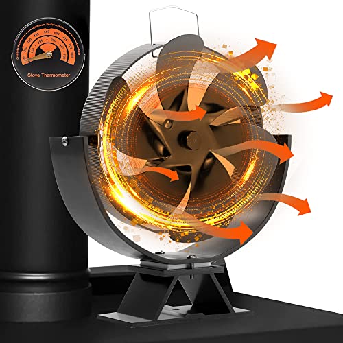 Ventilador de Chimenea, LYTGTOP 6 Palas Ventilador Chimenea Leña con TermóMetro, Ventilador Estufa LeñA Tubo, accesorios chimeneas de leña, para Estufas De Pellets/Gas/Estufas De Leña Cover