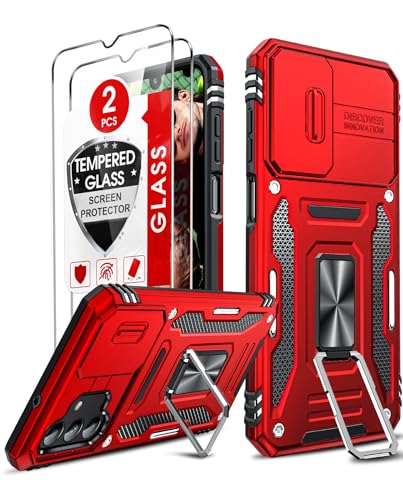 LeYi Compatible for Samsung Galaxy A13 5G Case: A13 5G Case with Slide Camera Cover + [2 Packs] Screen Protector, Full Body Military-Grade Case with Upgrade Kickstand for A13 5G, Red