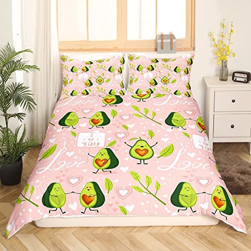 Funda Nordica Infantiles Aguacate Rosa Edredón Cama 90 para Niñas Niños con Cremallera 110gsm Microfibra Suave Transpirable Fundas Nordicas 135x200 cm + 1 Fundas de Almohada 50x80 cm