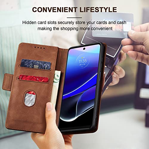 Image of Jasonyu Flip Wallet Case for Moto G Stylus 5G (2022),Brown