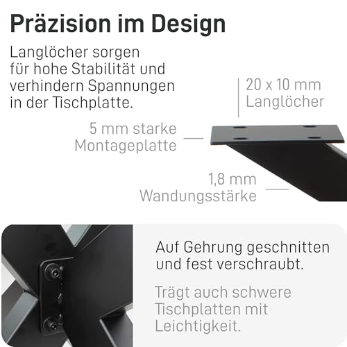 Natural Goods Berlin 1x Tisch-Gestell Spider | Schwerlast Tisch-Beine aus Metall in Schwarz | Einfache Montage | Tisch-Kufen für DIY-Projekte wie Couchtisch & Esstisch | Tisch-Füße 43x58x98cm