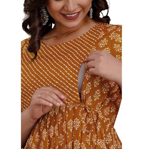 Image of Maternity Feeding Kurtis for Women Cotton - Zip Access Nursing Dress | Comfortable Pregnancy Wear | Stylish Feeding Kurti | Soft Cotton Maternity Dresses for Womens
