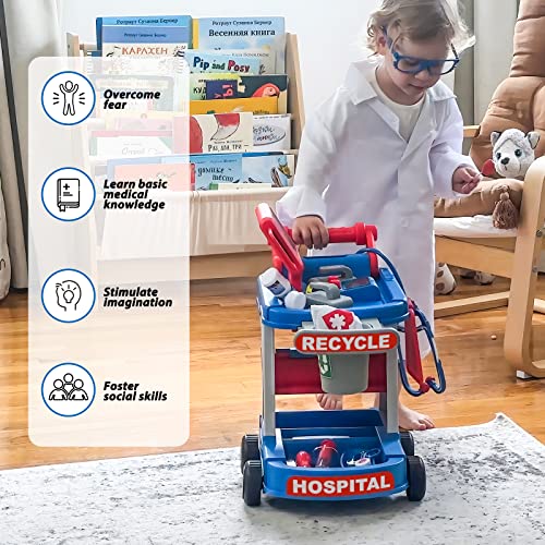 Image of Liberry Toddlers Doctor Kit Toy for Girls Boys Ages 2 3 4 5, Blue | Kids Doctor Playset with Cart, Costume & Stethoscope, Role Play, Pretend Play Medical Toys, Birthday Gift