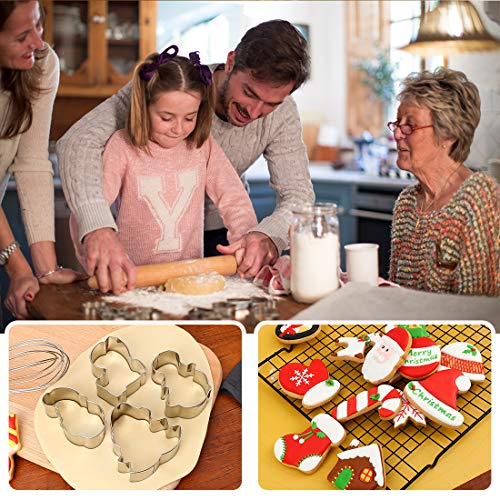 Christmas Cookie Cutters Set, Large Stainless Steel 15 Pcs, Stocking, Gingerbread Man, Christma Tree, Snowman and More, Mousse Cake Fruit