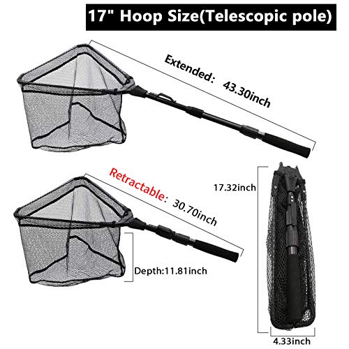 San Like Fishing Net Fish Landing Nets Rubber Coated Net Collapsible Telescopic Pole Handle For Saltwater Freshwater Extending To 43Inches #TOP1