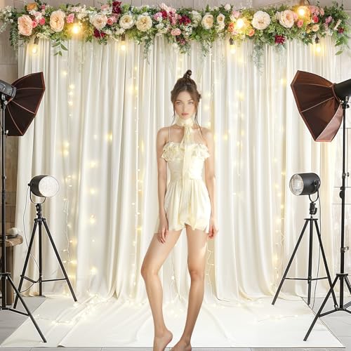 Cortinas de fondo crema con luces 2 paneles 5x10ft miniatura 6