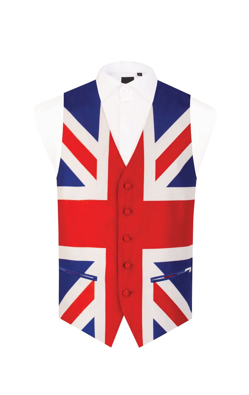 DobellMens Union Jack Vest Regular Fit 5 Button Waistcoat