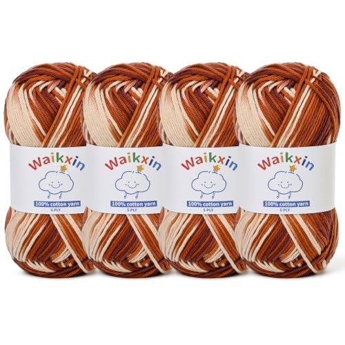 Image of Cotton Yarn for Crocheting - 524.9yds / 7.05oz Baby Yarn for Crocheting Soft - 100% Milk Cotton Yarn 5 Ply Crochet Amigurumi Yarn for Crafts&Puzzle /Socks /Hats(4 Cappuccino)