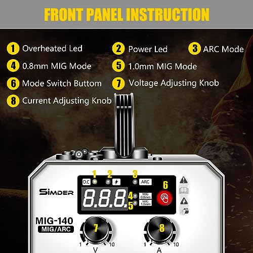 SSIMDER 140 Amp MIG Welder 220V Machine Stick/Flux Core MIG/Lift TIG 3 in 1 Welding Machine with IGBT Inverter and 1lb Welding Wire, for Metal DIY Projects/Home/Farm/Car 4 SSIMDER 140 Amp MIG Welder 220V Machine Stick/Flux Core MIG/Lift TIG 3 in 1 Welding Machine with IGBT Inverter and 1lb Welding Wire, for Metal DIY Projects/Home/Farm/Car - Image 4