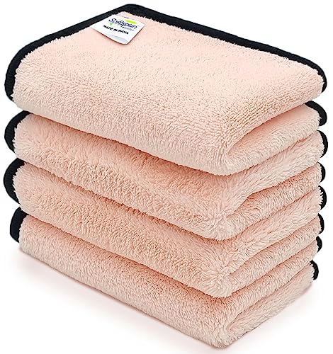 Image of SOFTSPUN Microfiber Hand & Face Wipes 280 GSM 20x30 Cms, 4 Piece Towel Set, (Light Pink) Super Soft & Silky for Hand, Face and Body - Hypoallergenic Sensitive Skin Wipes & Washcloths.