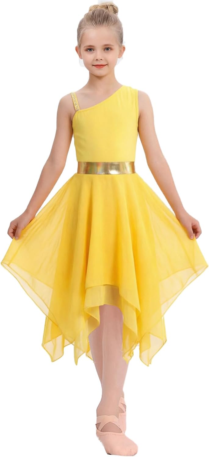 ORIDOOR Sleeveless Single-Shoulder Praise Dance Costume for Girls Metal Irregular Worship liturgy Lyrical Dance Church Corset