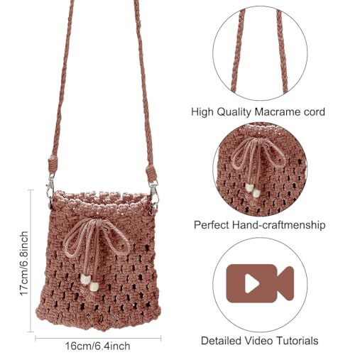 FREEBLOSS 2 conjuntos de bolsas de macramê marrom kit de fabricação de bolsa de macramê faça você me