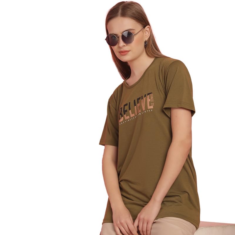 Image of Round Neck Cotton Printed Women Regular Fit Tshirt-P1950