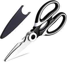 Multi Purpose Kitchen Scissors with Stainless Steel Blades, Heavy Duty Kitchen Shears for Cutting Meat, Vegetables, Herbs, Poultry, BBQ Food & Packaging, Ergonomic Non-Slip Handle (Black)