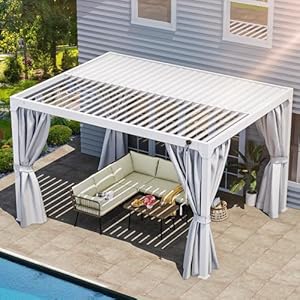 YITAHOME 10x13ft Louvered Pergola Outdoor Aluminum with Adjustable Roof Pergolas Sun Shade Shelter with Netting and Shaded Curtains for Lawns, Patio, Deck and Backyard, White YITAHOME 10x13ft Louvered Pergola Outdoor Aluminum with Adjustable Roof Pergolas Sun Shade Shelter with Netting and Shaded Curtains for Lawns Patio Deck and Backyard White