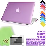 UESWILL 3in1 Matte Hard Shell Case Cover Compatible with 13 inch White Unibody MacBook Model A1342 + Keyboard Cover and Screen Protector + Microfibre Cleaning Cloth, Purple