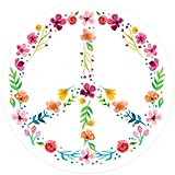 Stickios Floral Peace Sign Sticker 4.75x4.75 inches - Made in The USA - Peace, Love, Hippie Round Bu