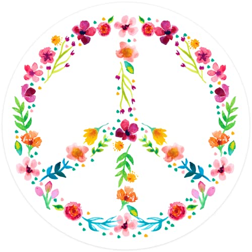 Stickios Floral Peace Sign Sticker 4.75X4.75 Inches - Made In The Usa - Peace, Love, Hippie Round Bumper Sticker Decal For Cars, Windows - Peace Sticker (1-Pack) #TOP4
