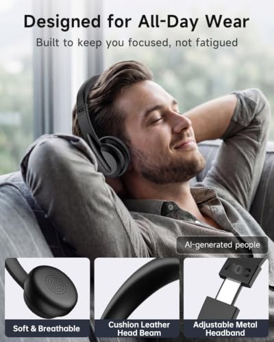 Image of AOC Wireless Headset with Mic for Work, Bluetooth 5.4 Wireless Headset with AI Noise Canceling Mics, USB A /C Dongle, Charging Base & Mic Mute, Wireless Headphones for Laptop, PC (Classic Black)