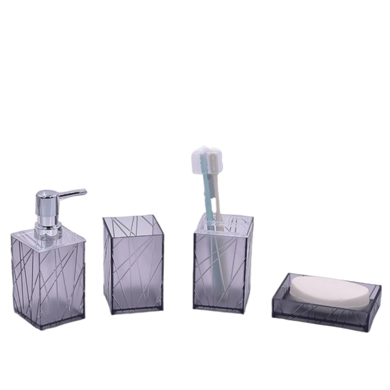 Soap Dispenser Modern Soap Lotion Dispenser Bathroom Accessories Set Resin Dish Toothbrush Holder Tumbler Pump Bottle Cup(GREY)