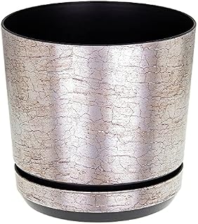 KORAD Indoor Plant Pots, 6 sizes, 25 colours  Antique Silver Small Plant Pot Planter with Drainage Holes and Matching Saucer for All Houseplants  Modern Home Decor Round Flower Pot (26 cm)