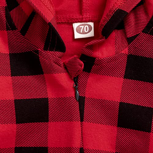 Infant Baby Boys Christmas Hooded Romper Jumpsuit Long Sleeve Elf Reindeer Onesie One-Piece Santa Xmas Clothes(Plaid,18-24M) #TOP5