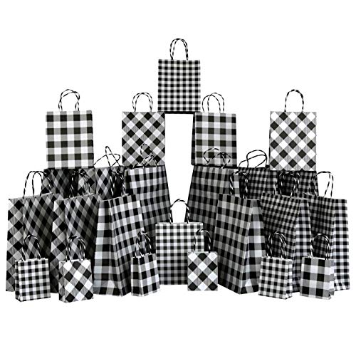 Iconikal Gift Bags, White Buffalo Plaid, 24-Piece Set
